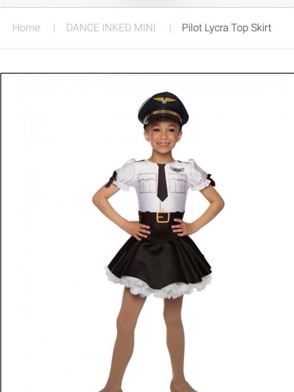 Girls Pilot Dance Costume Black and White Hamilton Dance Inked ( tutu not includ